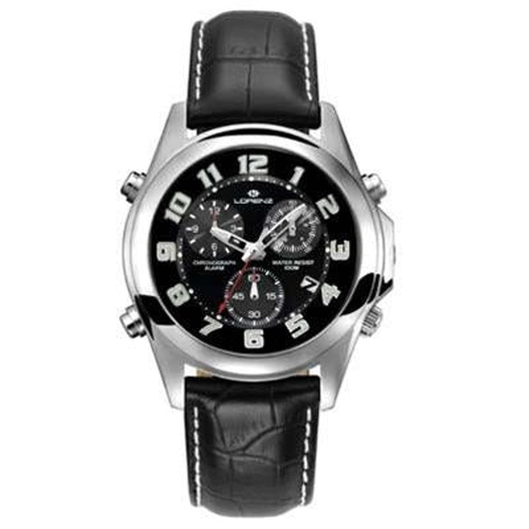 Lorenz Black Chronograph Watch with Leather Strap