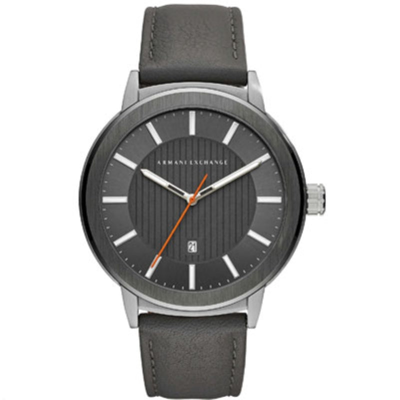 Modern Minimalist Black Leather Timepiece with Orange Accent