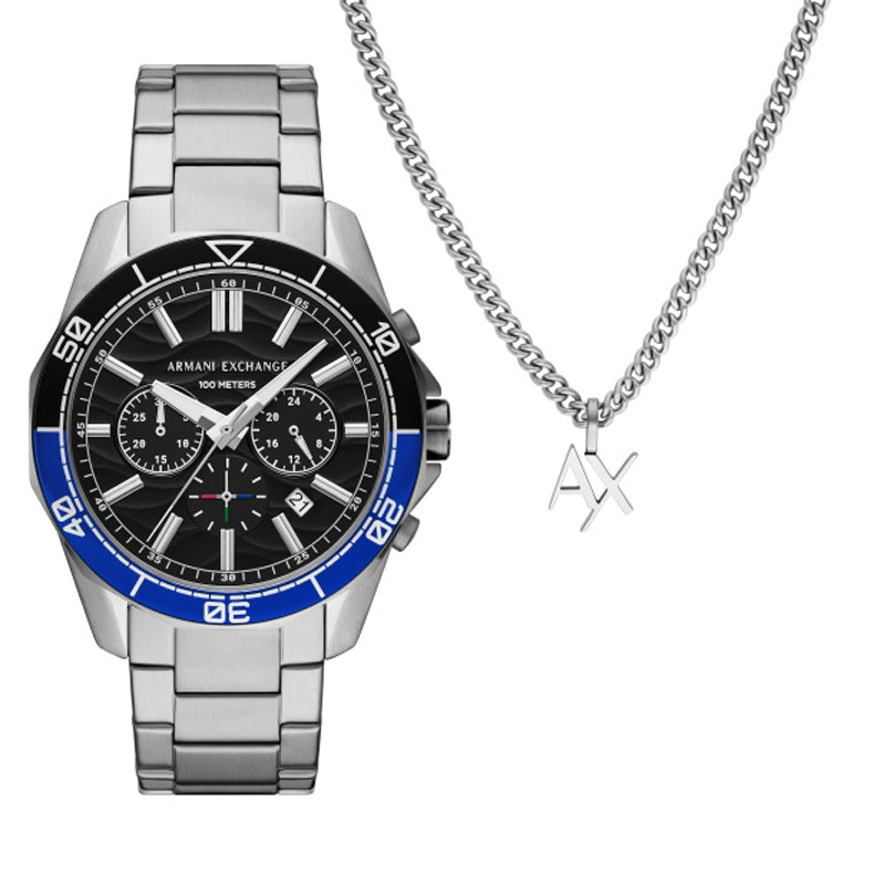 Sleek Chronograph with Pendant Necklace Duo