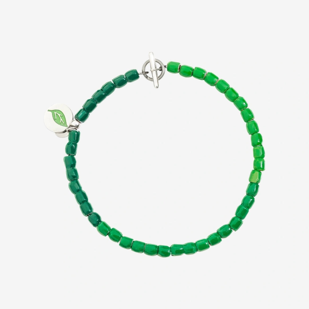 Serene Green Glass Beaded Bracelet with Silver Clasp