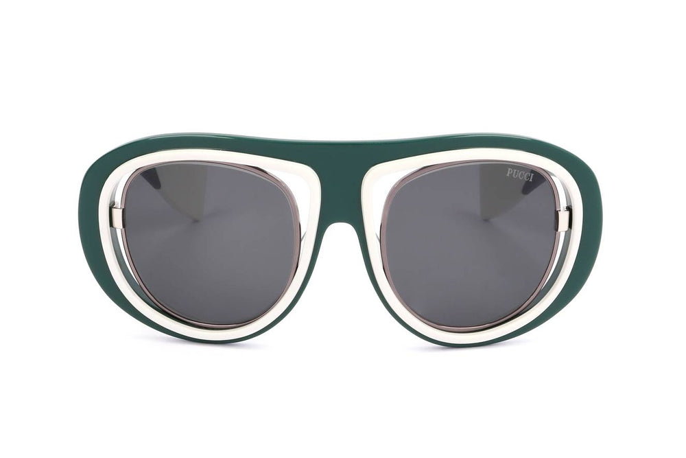 Sculptural Dark Green & White Frame Sunglasses