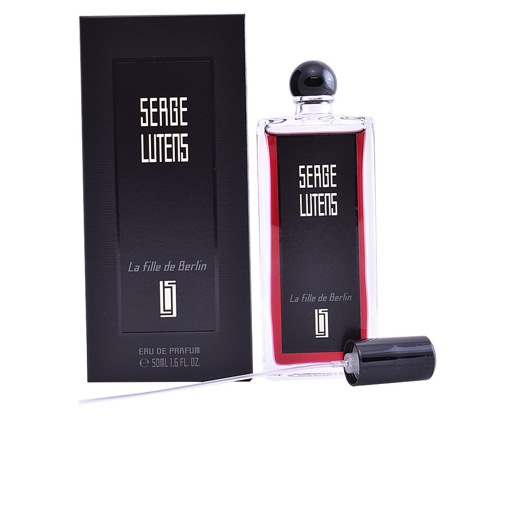 50 ml clear rectangular perfume bottle with black cap; spiced rose eau de parfum, Collection Noire