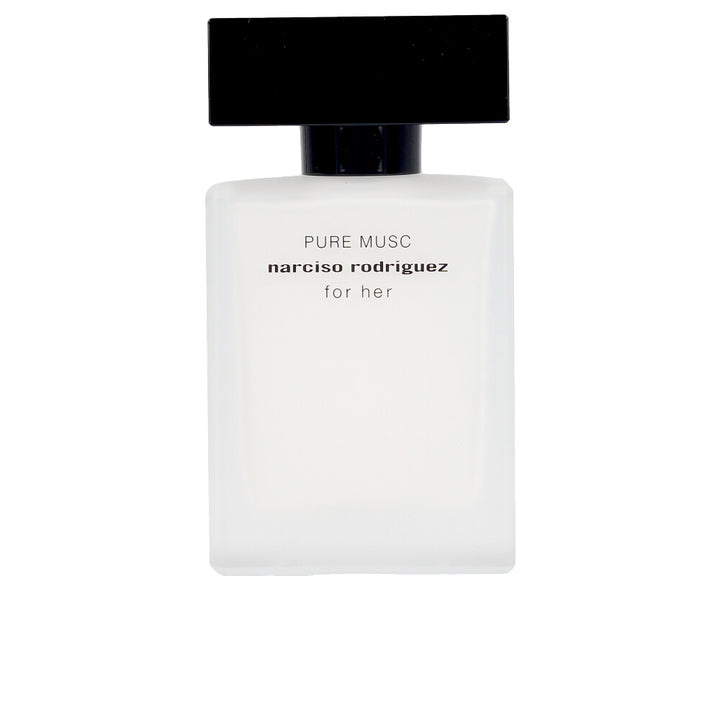 White lacquered 30 ml perfume bottle; minimalist label and rounded silhouette