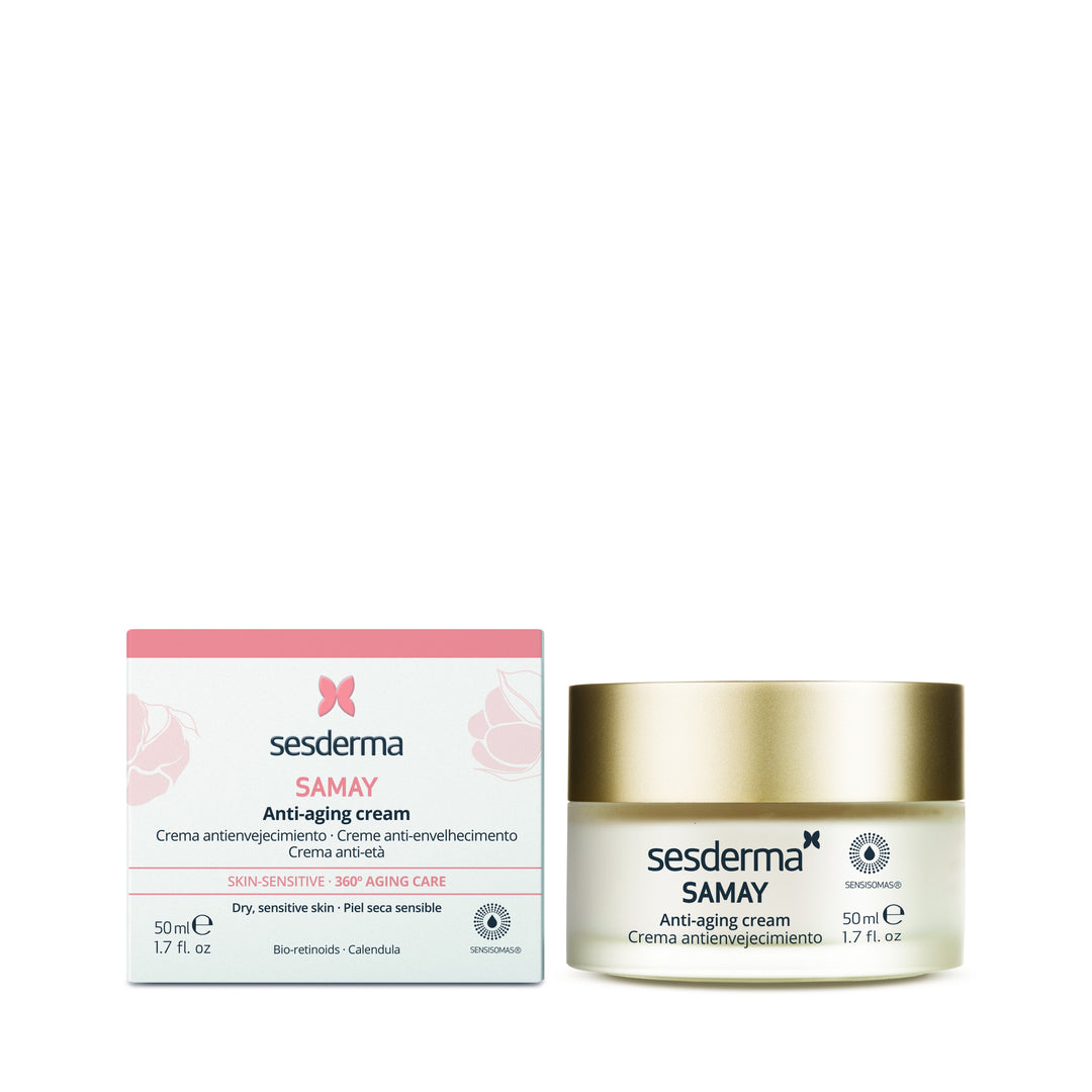 50 ml jar of Samay rich repair cream for sensitive, dry skin — botanical ingredients shown
