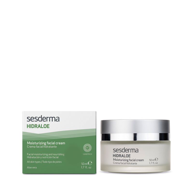 50 ml jar of hydrating facial cream with centella, aloe and shea for sensitive skin