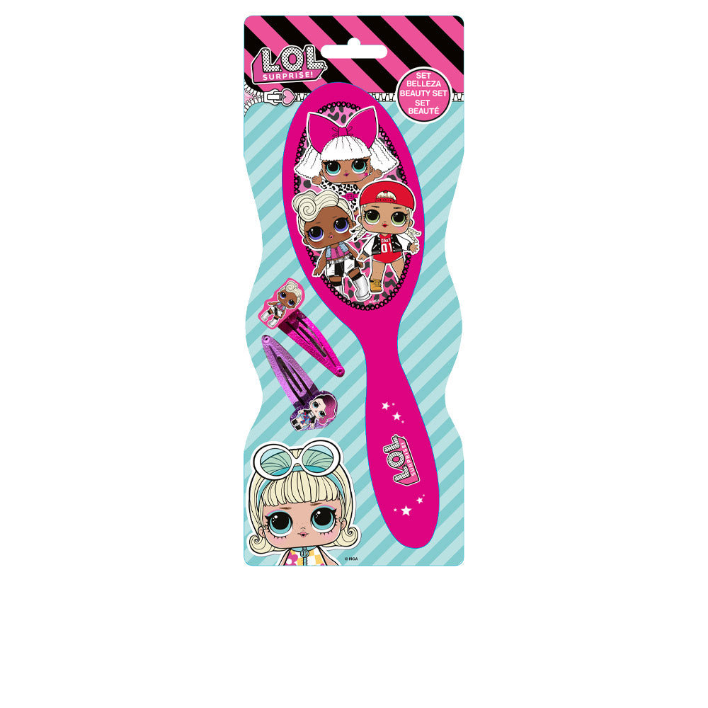 Children's hairbrush with colourful clips in compact set, Unisex
