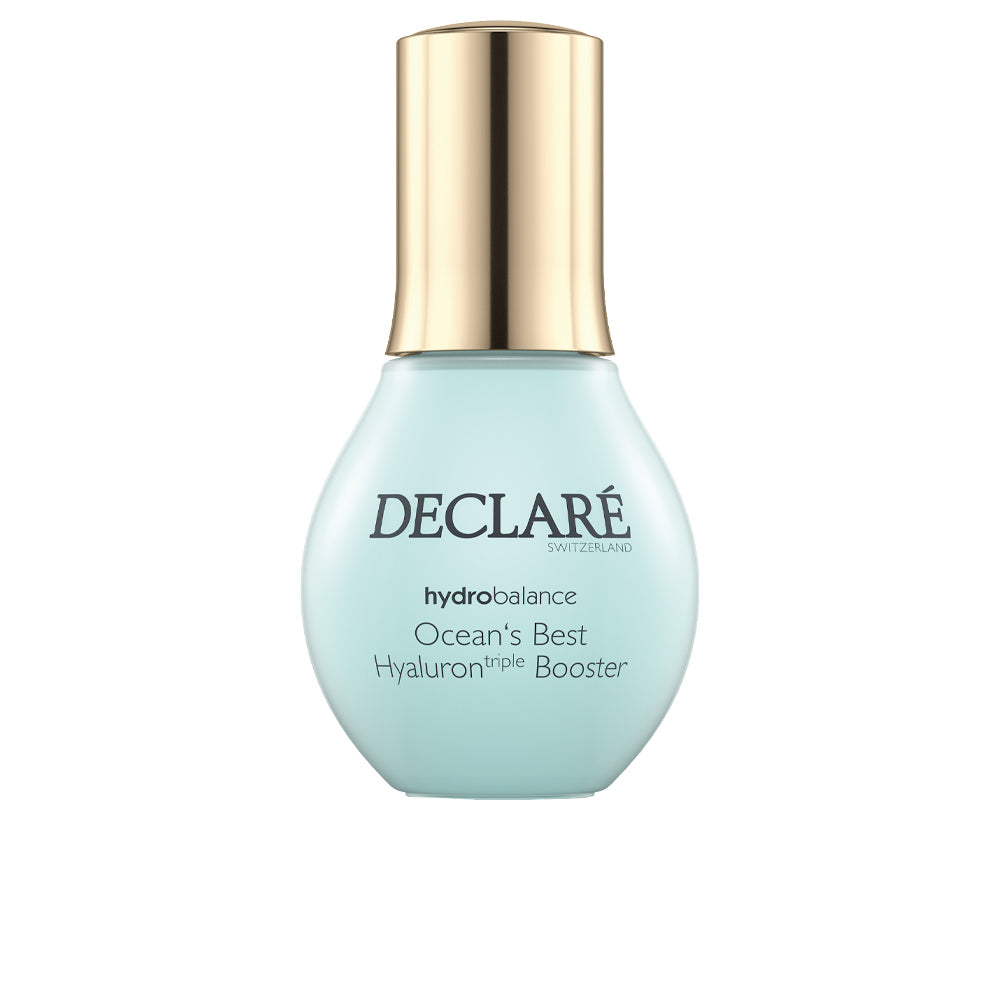 50 ml blue hydrating serum bottle with pump, marine-inspired label