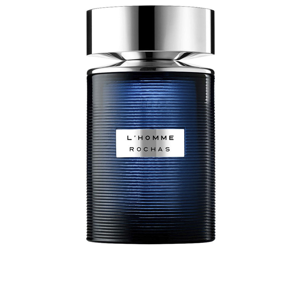 Deep blue striped perfume bottle with metal plaque, 100 ml EDT for Man