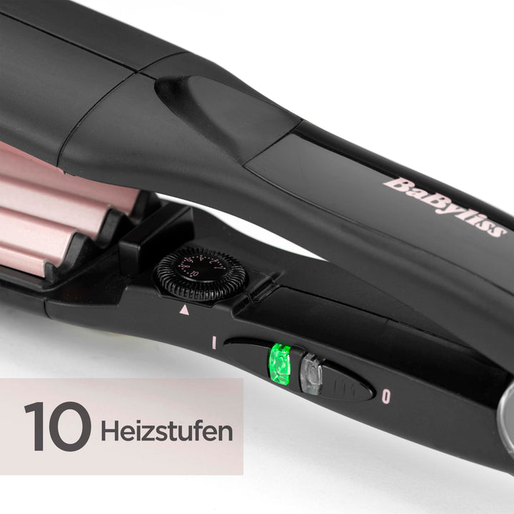 35 mm ceramic‑tourmaline hair crimper with 10 heat settings, European plug