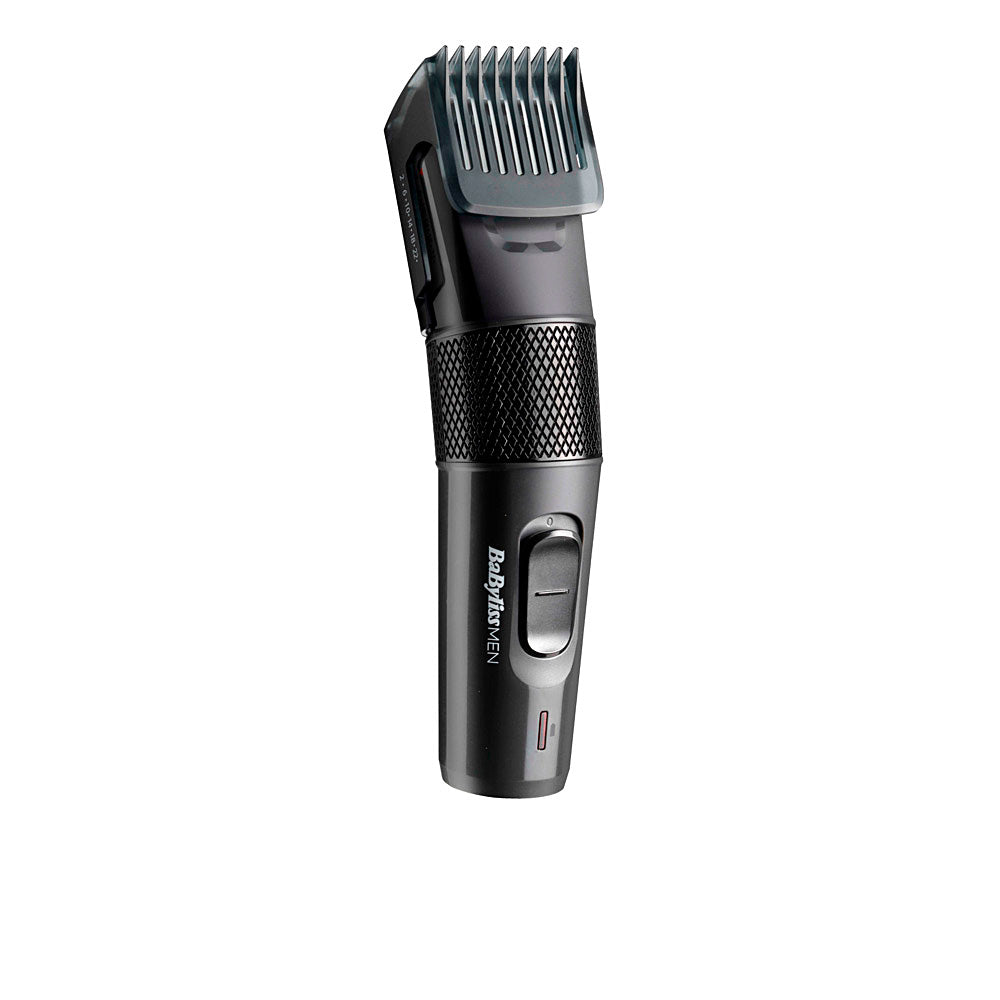 Compact stainless-steel hair trimmer with adjustable length settings and removable blade