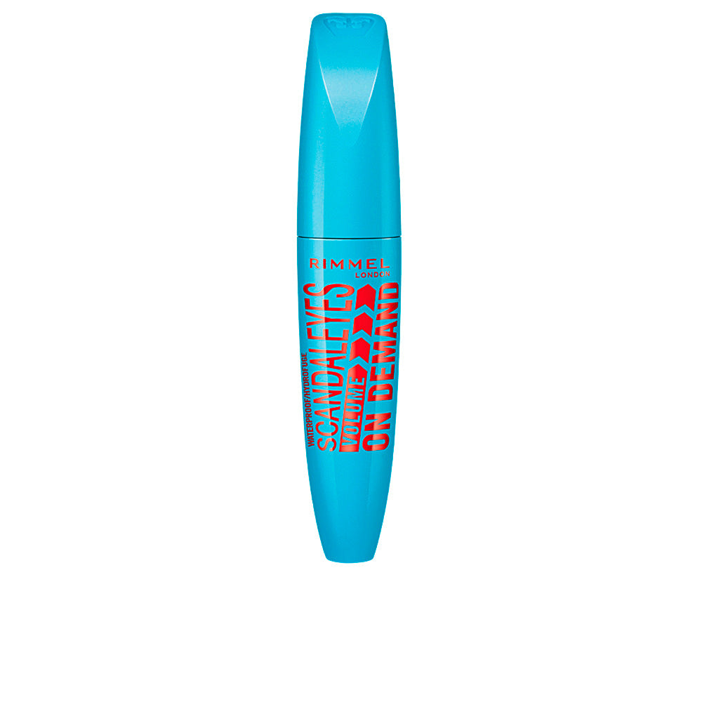 Black waterproof buildable mascara with tapered wax brush, 12 ml tube