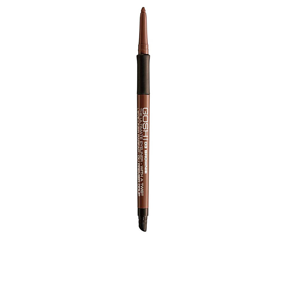 Dual-ended brown cream eyeliner pencil with sponge smudger and sharpener, 0.4 g, Unisex