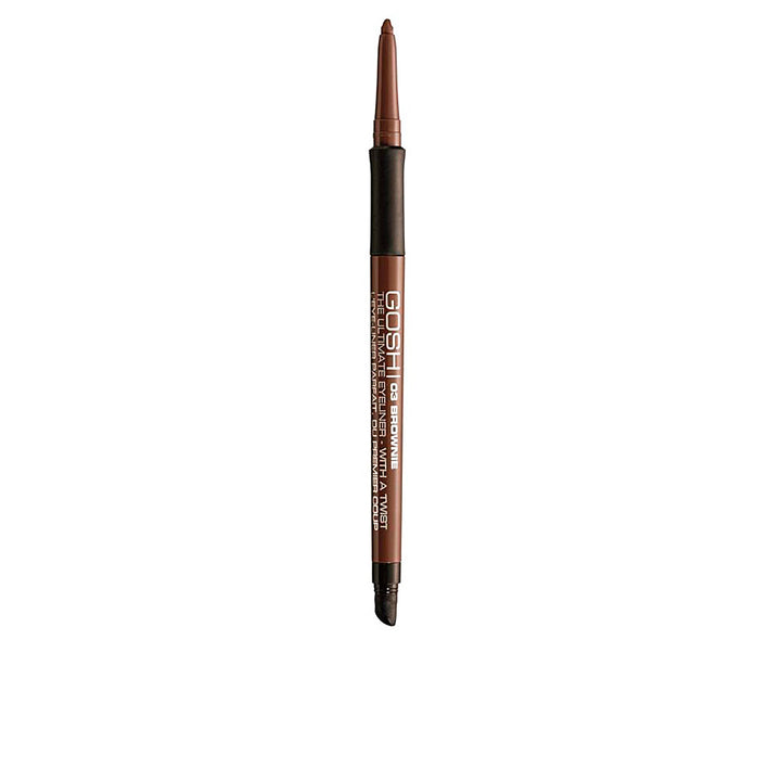 Dual-ended brown cream eyeliner pencil with sponge smudger and sharpener, 0.4 g, Unisex