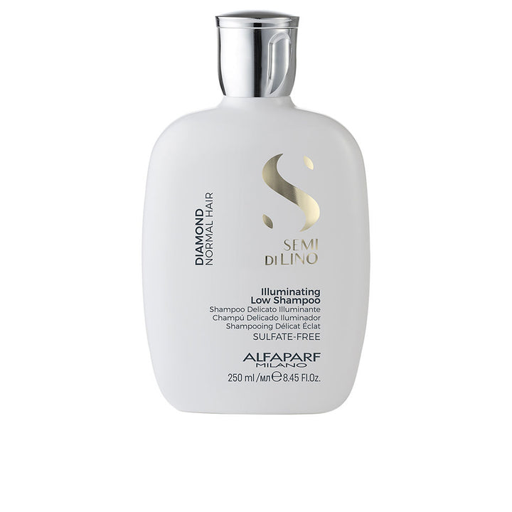 250 ml clear bottle of lightweight illuminating shampoo with argan and linseed