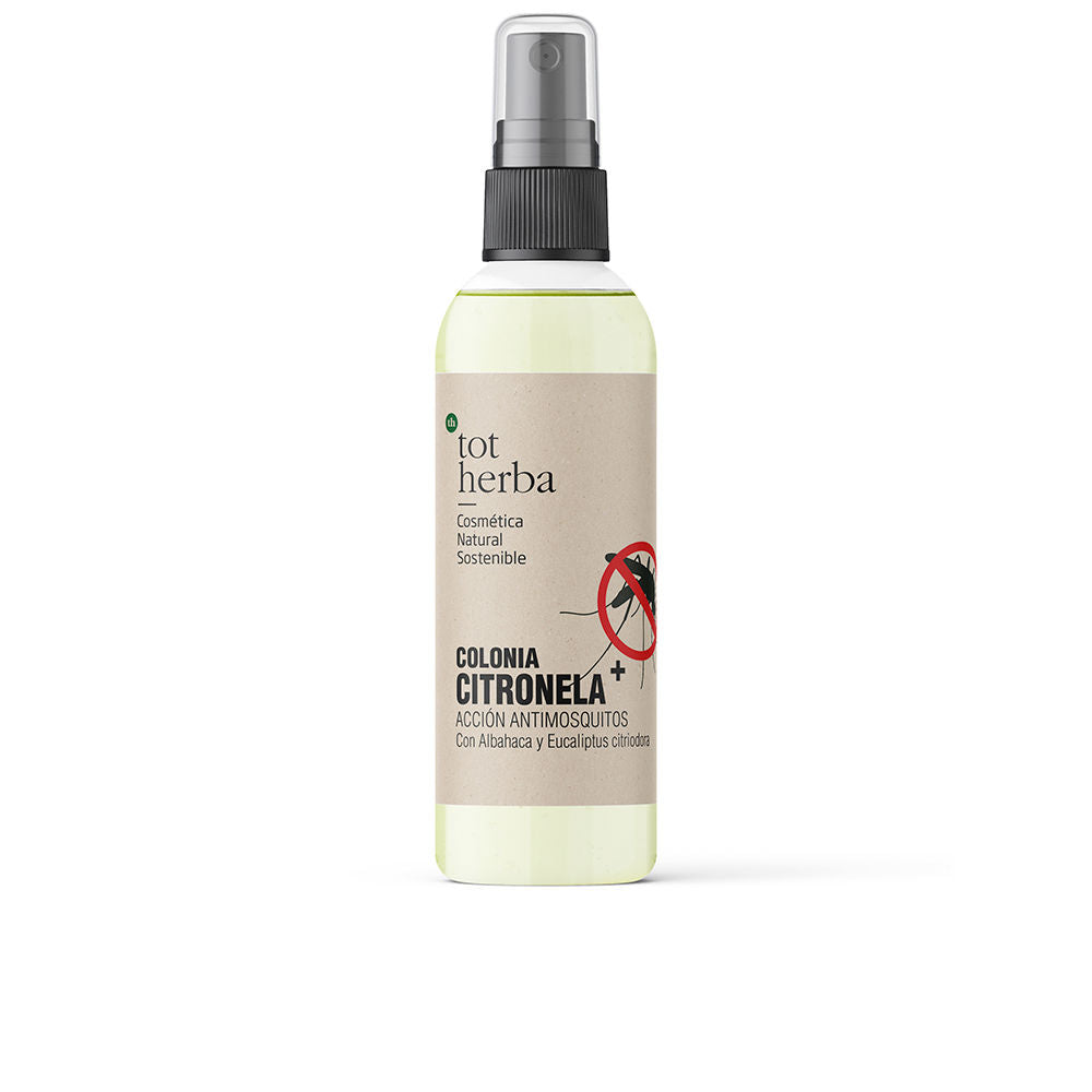 Tot Herba Slim spray bottle labeled Citronella + Basil body mist, clear cap and minimalist botanical label