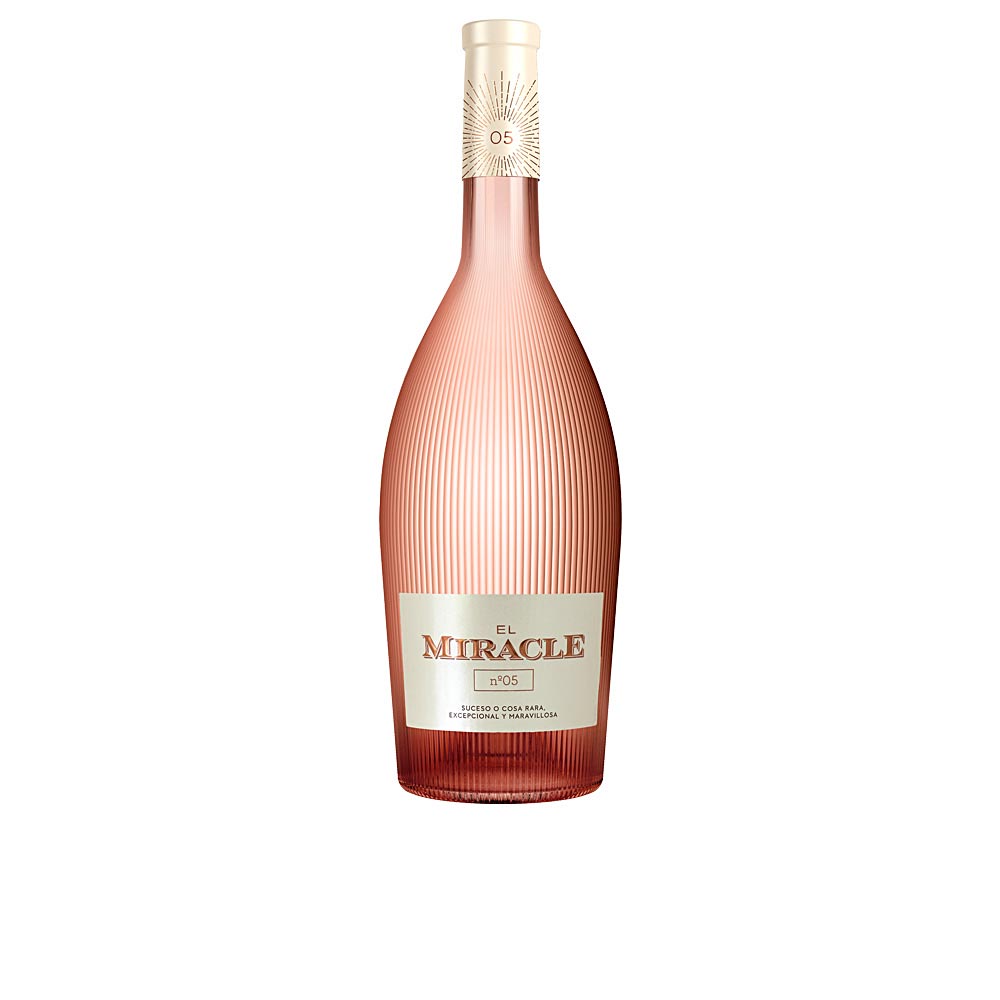 Bodegas Vicente Gandía Pale pink rosé wine bottle with minimalist label and subtle violet hues, photographed upright