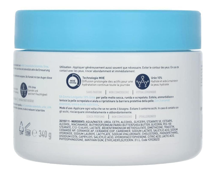 Tube of smoothing body cream, 340 g, urea and ceramides, fragrance-free
