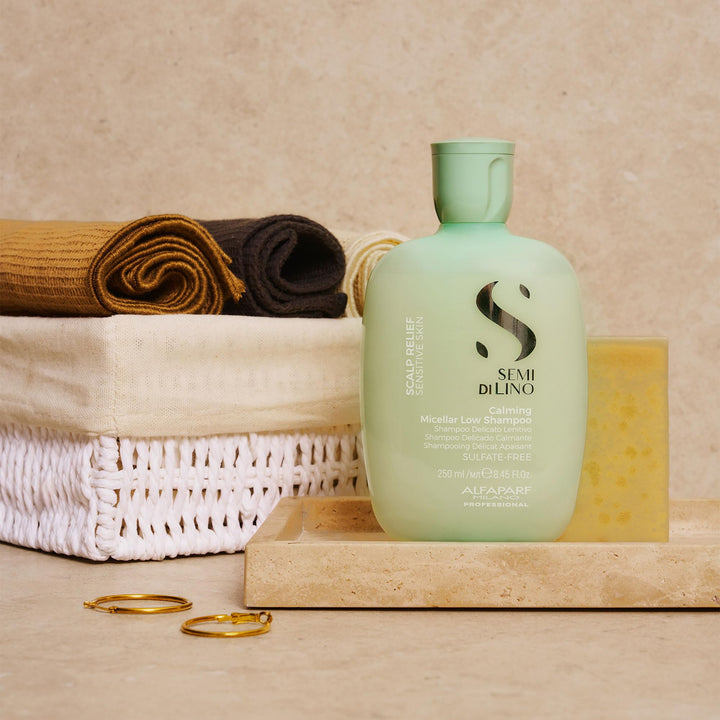 250 ml bottle of calming micellar low shampoo for sensitive scalp