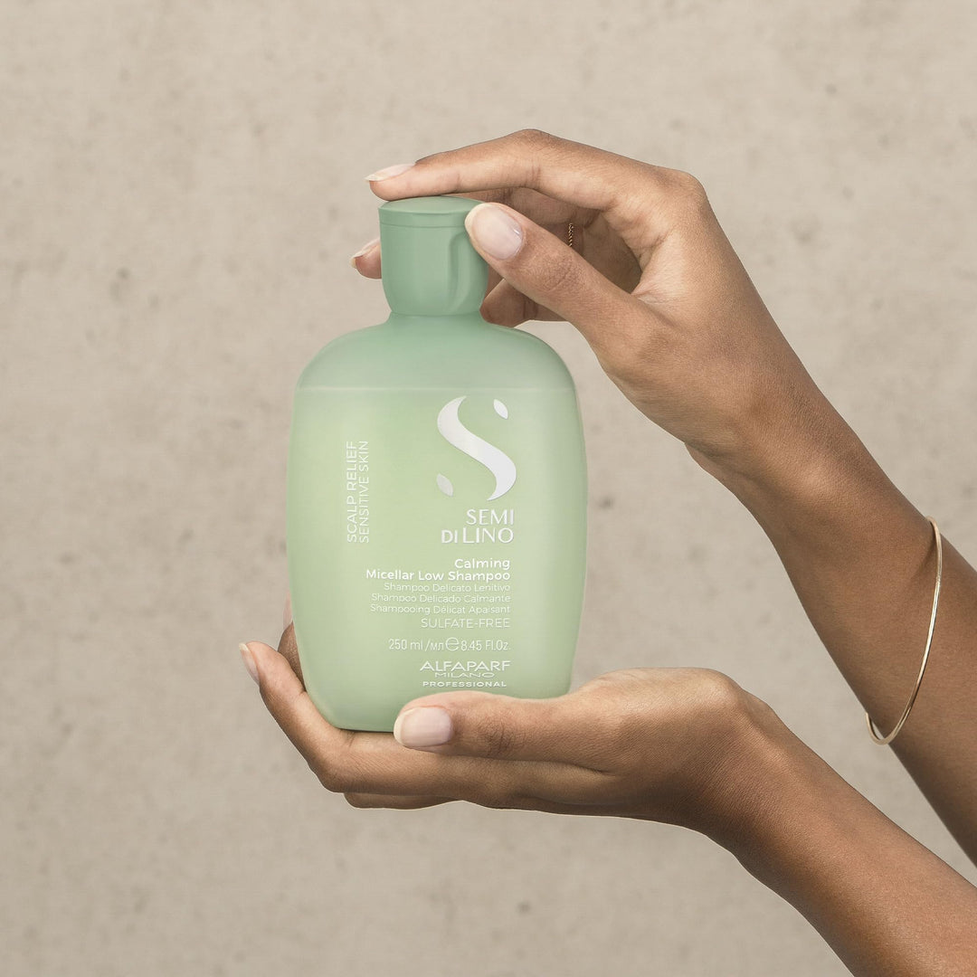 250 ml bottle of calming micellar low shampoo for sensitive scalp
