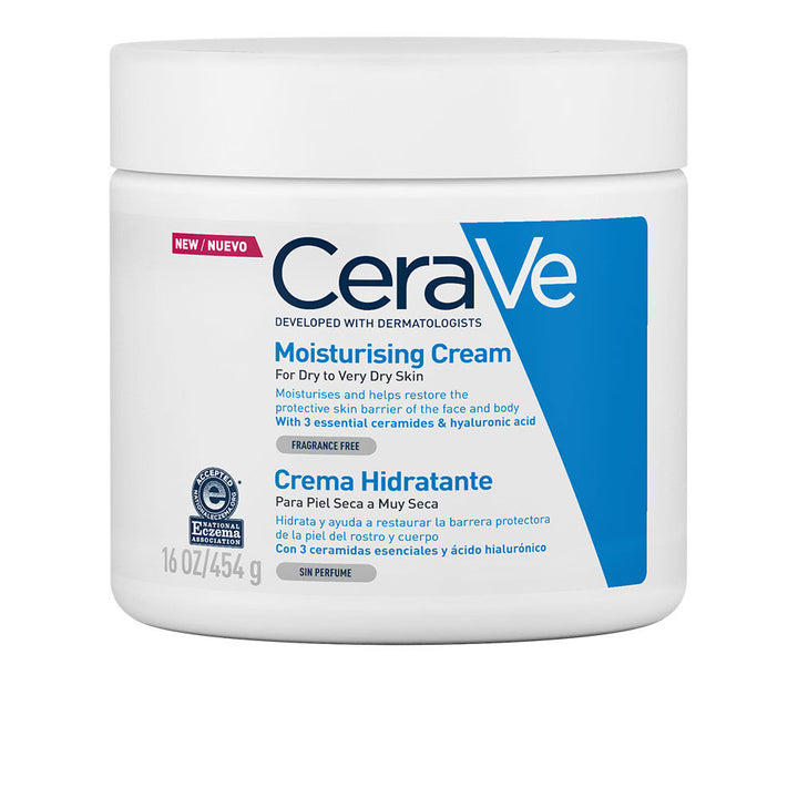 Large fragrance-free moisturising cream tub with ceramides and hyaluronic acid, 454 g