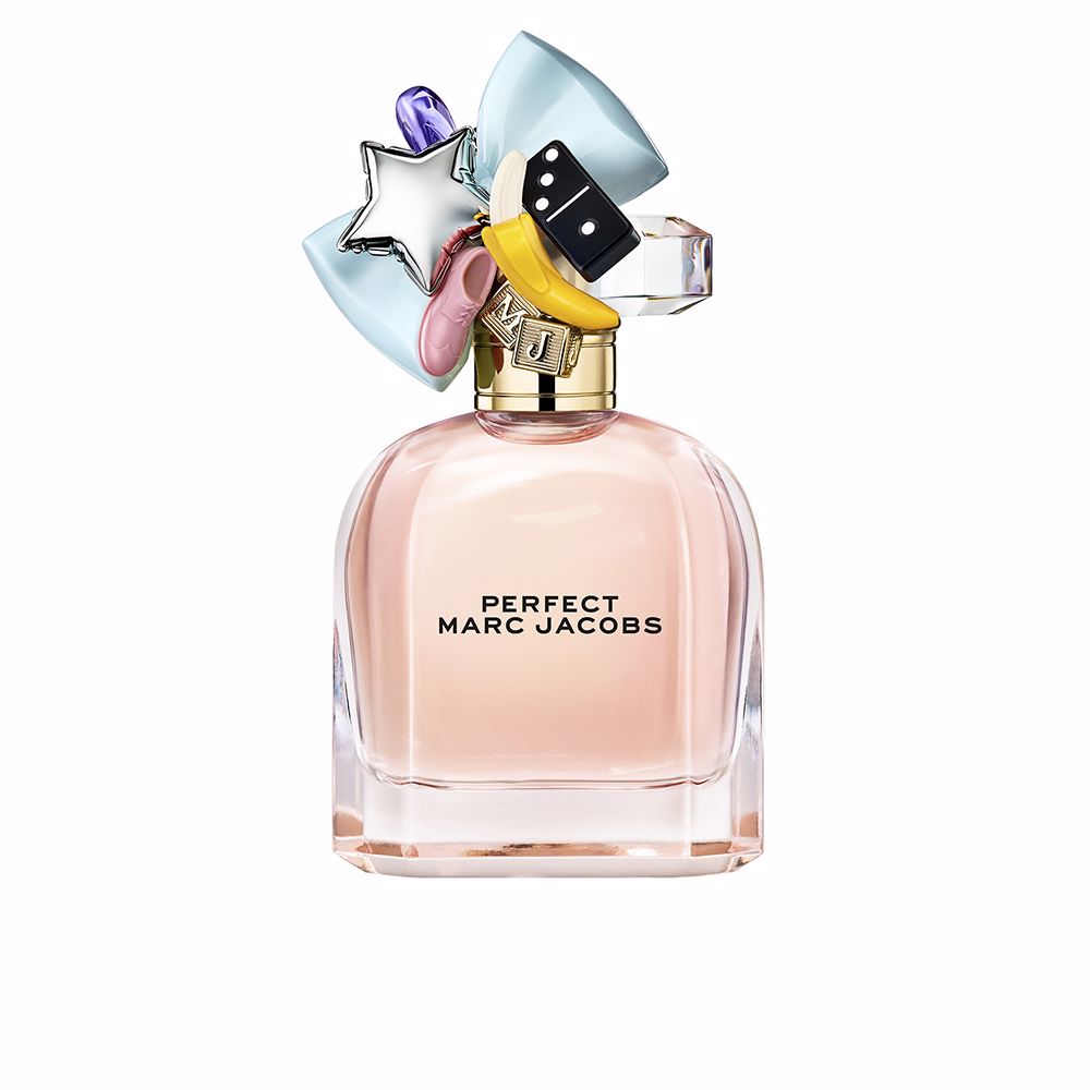 Rounded glass bottle with pink perfume and decorative charms, 50 ml