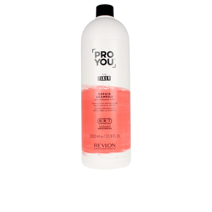 Tall 1,000 ml shampoo bottle for damaged hair, keratin amino repair formula