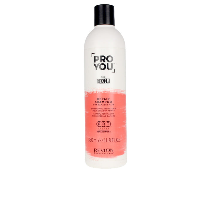 350 ml bottle of keratin repair shampoo for damaged hair, restorative formula