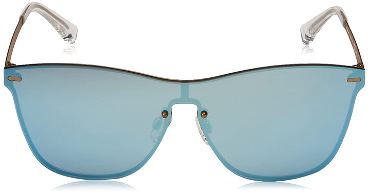 Unisex square stainless steel sunglasses with blue lenses, 50 mm