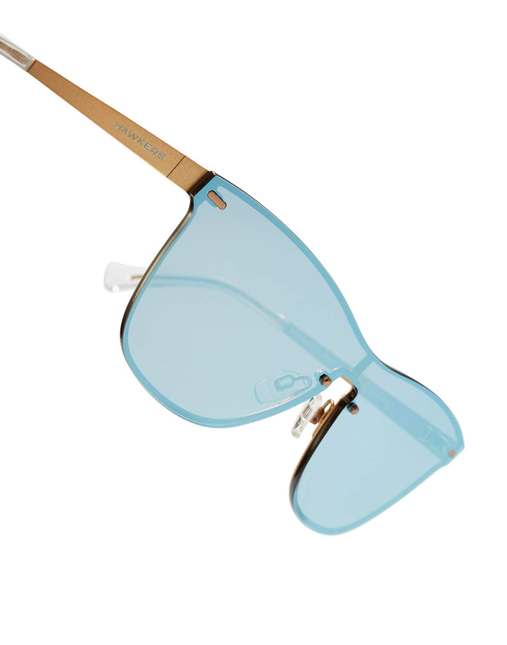 Unisex square stainless steel sunglasses with blue lenses, 50 mm