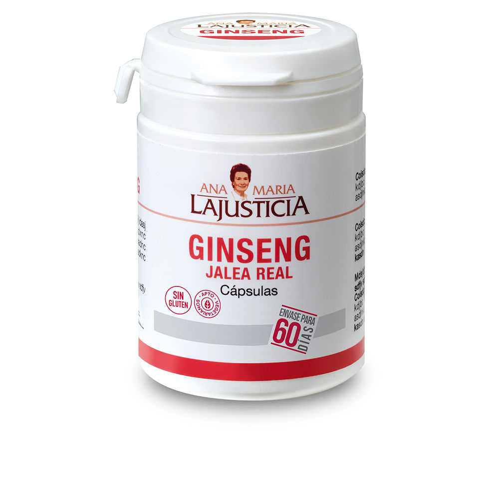 Box of 60 capsules containing ginseng root powder and freeze‑dried royal jelly