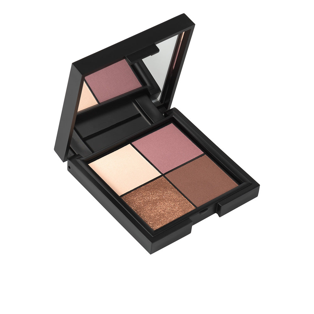 Compact six-shade eyeshadow palette in gold tones, matte and metallic pans visible