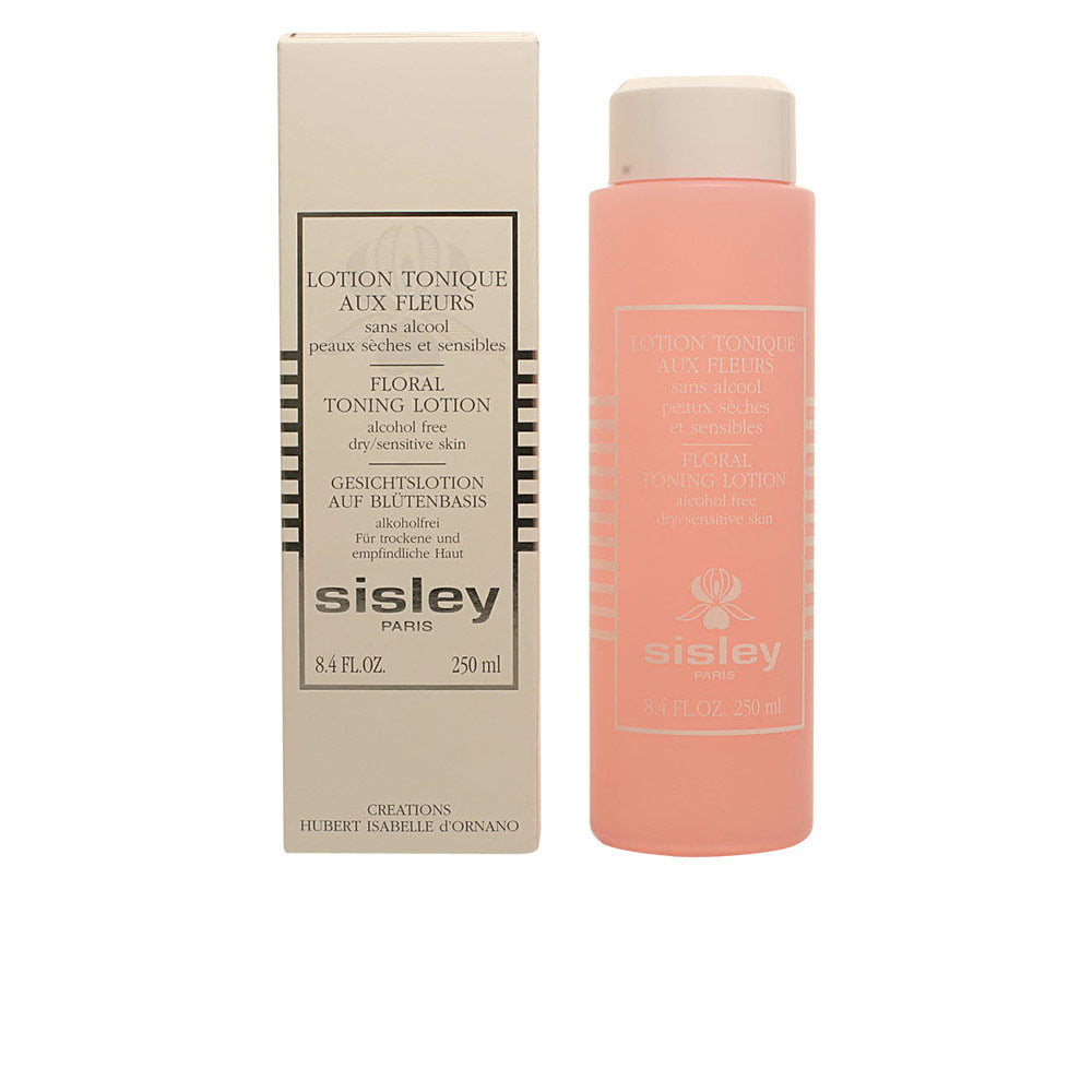 250 ml clear bottle of floral toning lotion with rose and cornflower waters