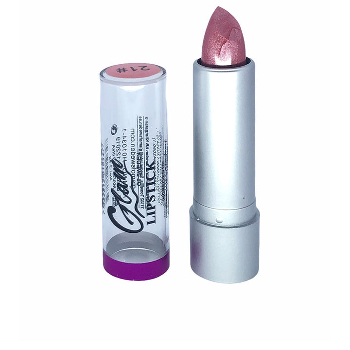 Silver metallic lipstick bullet, creamy texture, 3.8 g compact