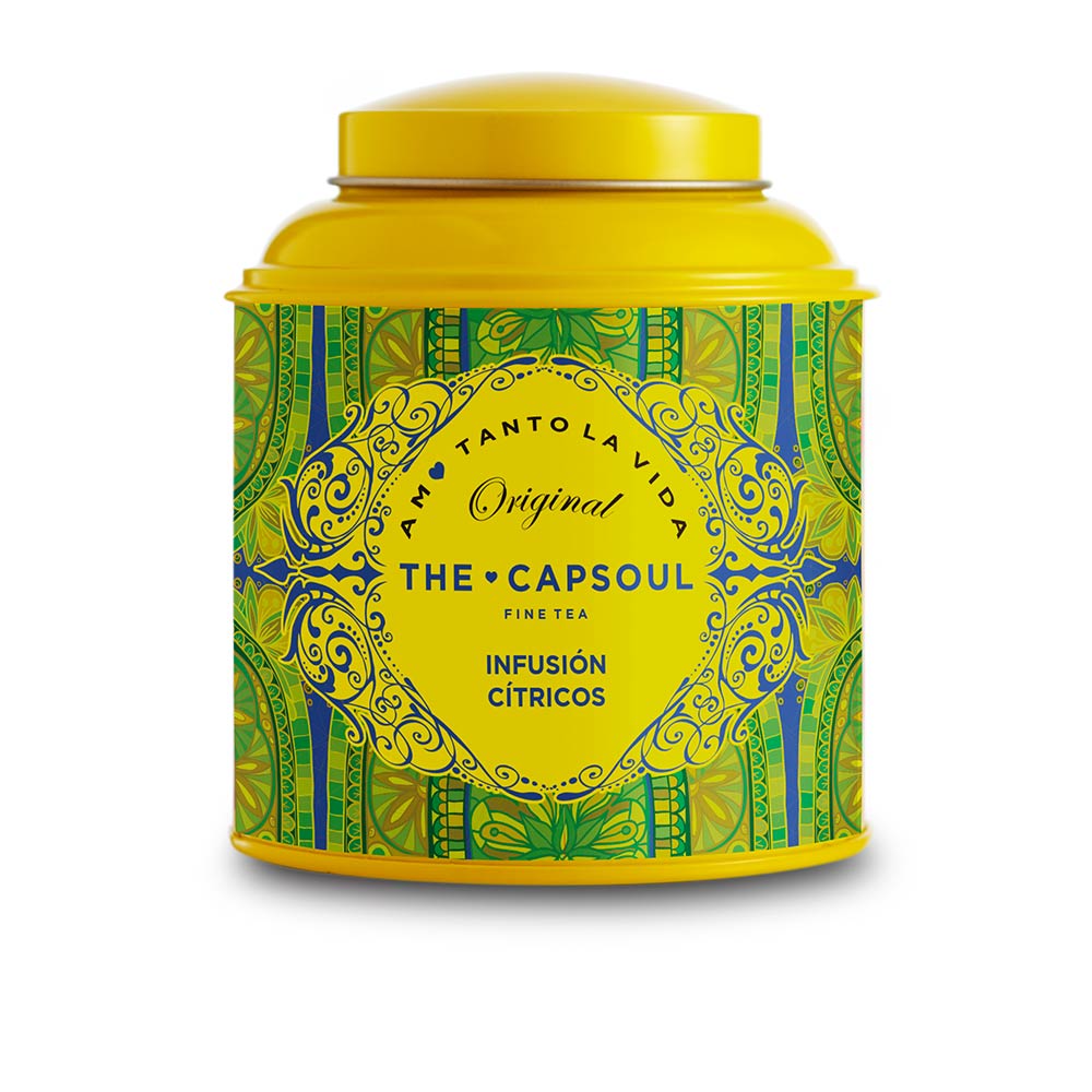 Glass jar of loose-leaf citrus hibiscus tea with orange peel and lemongrass, 100 g pack