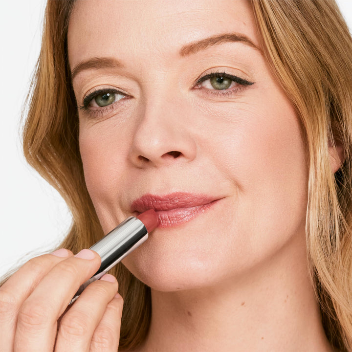 Satin sheer lip pencil in pale nude, 3 g, sharpened tip visible