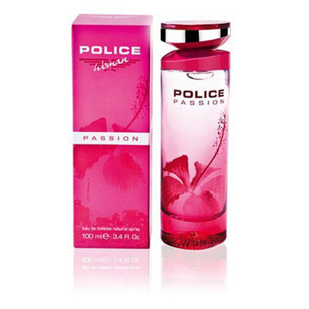 Cylindrical pink glass eau de toilette bottle with floral print, 100 ml