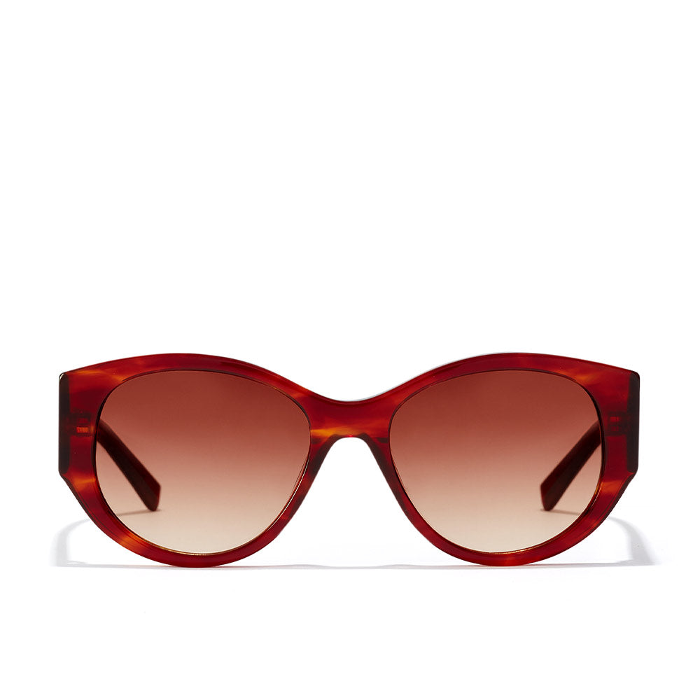 Unisex black polished acetate sunglasses with triangular temples and black lenses
