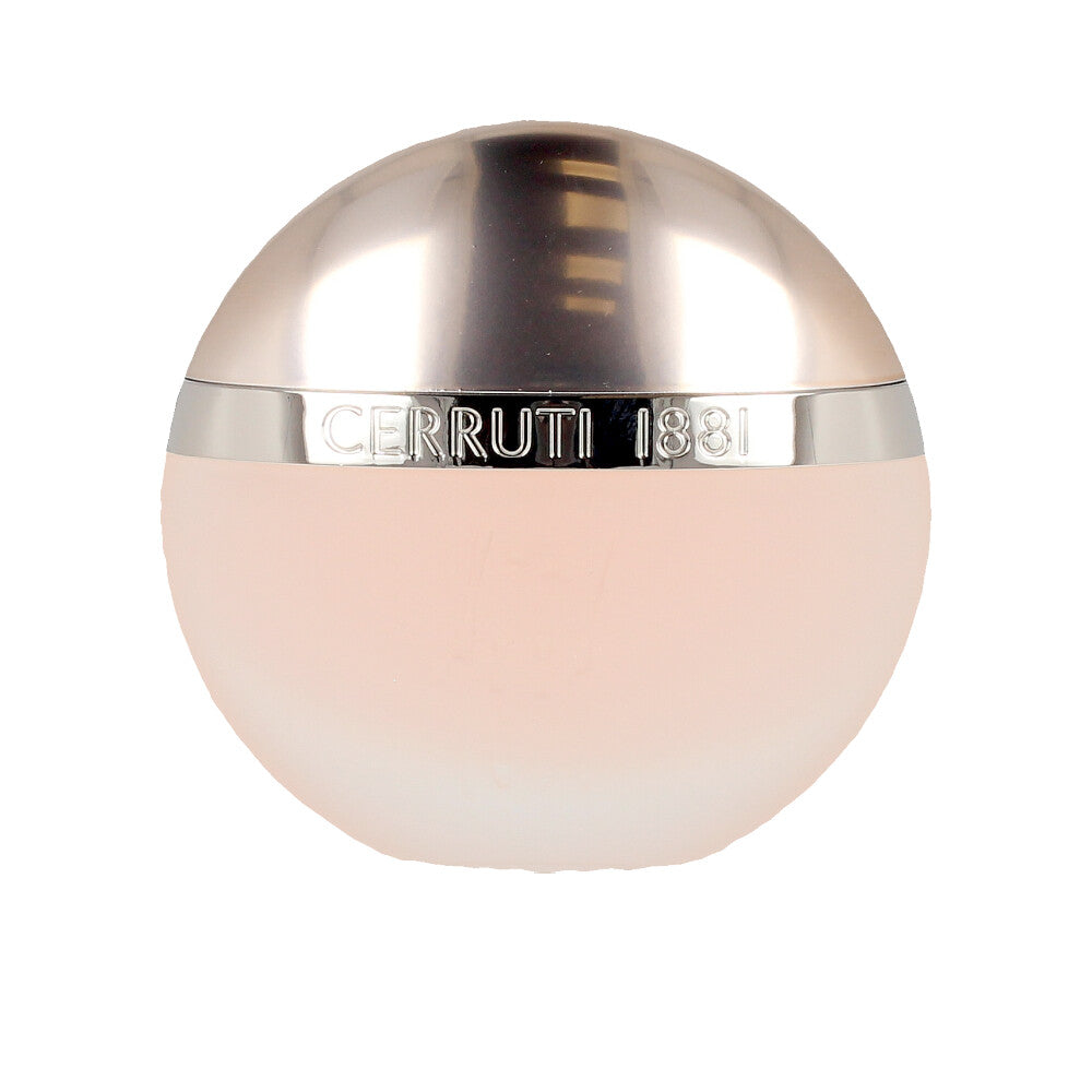 Rounded crystal perfume bottle with amber liquid and metallic semicircular cap, 50 ml