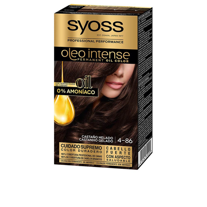 Boxed oil-infused hair colour tube and applicator, shade 4.86 chestnut