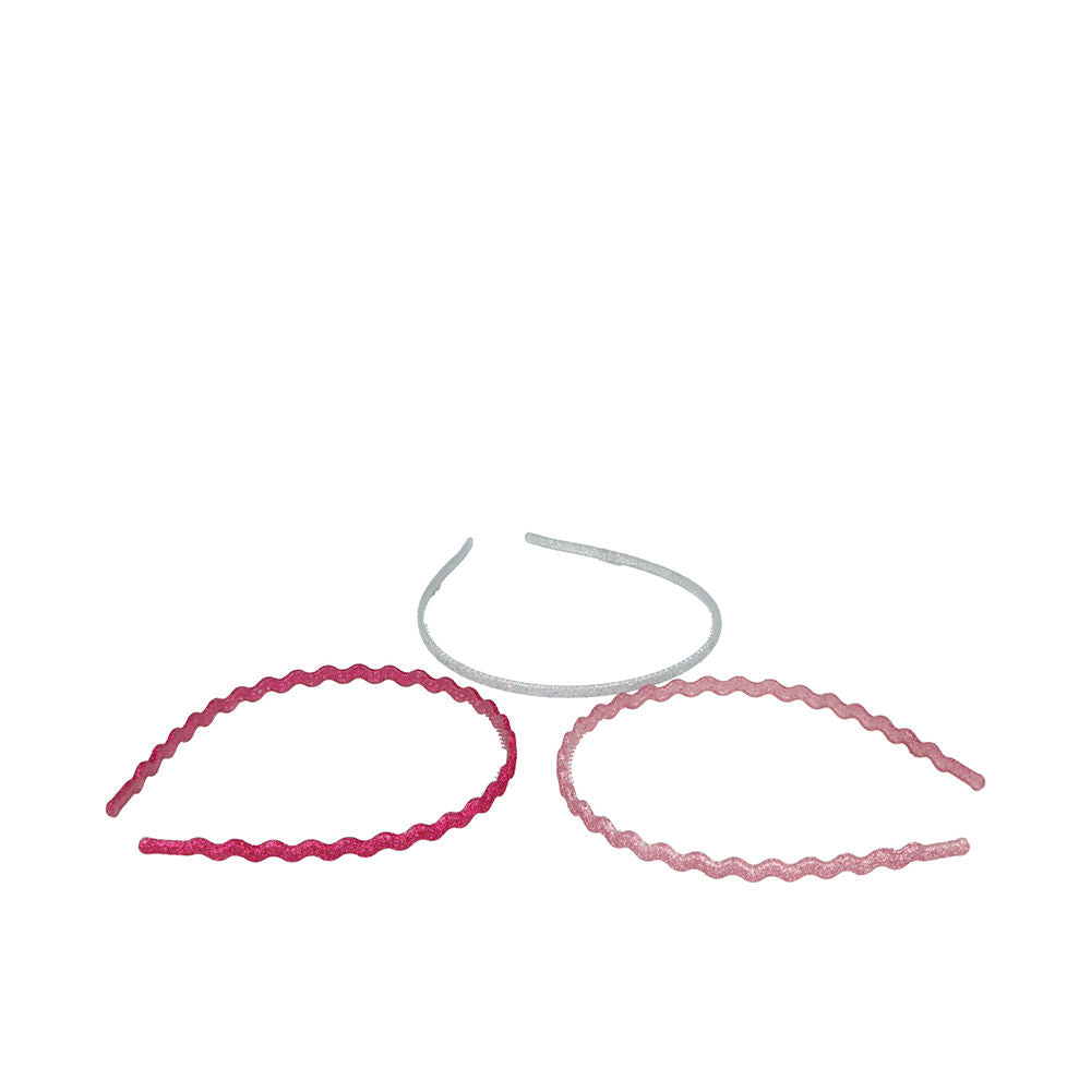 Three slim glitter headbands in coordinated colours, packed as a trio