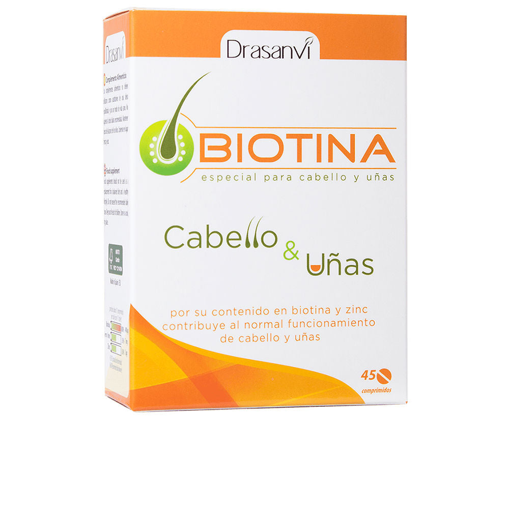 Bottle of biotin capsules, 45 tablets, for hair and nails, Unisex supplement