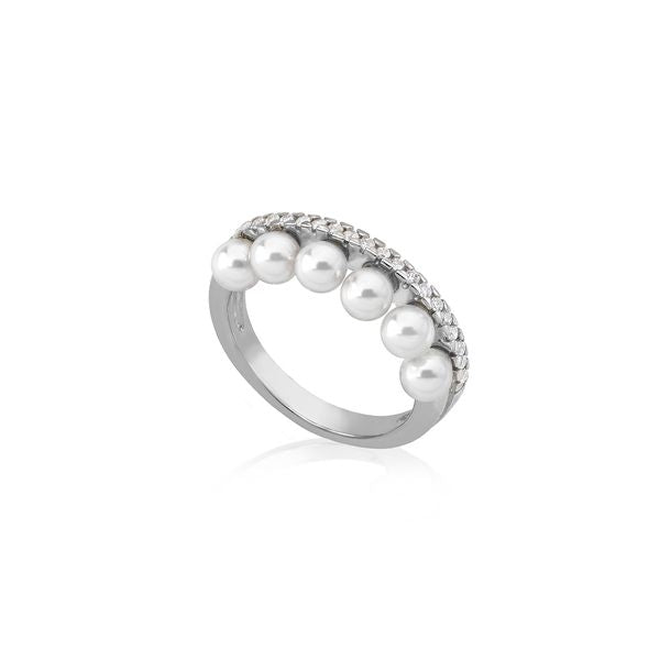 Timeless Elegance Pearl and Crystal Silver Ring