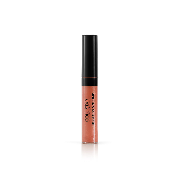 Tube of warm orange lip gloss with cushion applicator, 7 ml, glossy finish