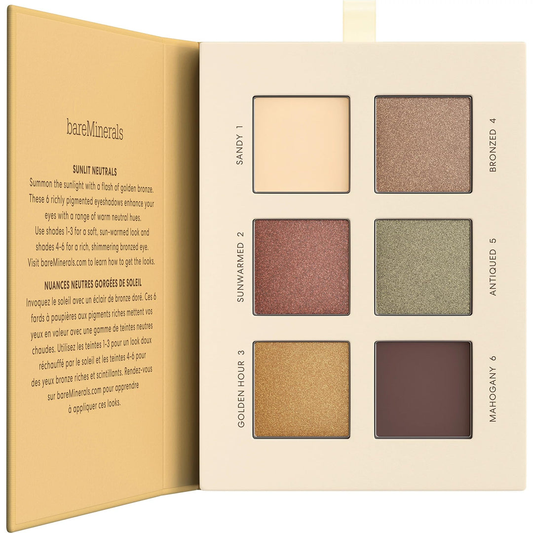 Compact nine-shade eyeshadow palette in warm sunlit tones with mirror