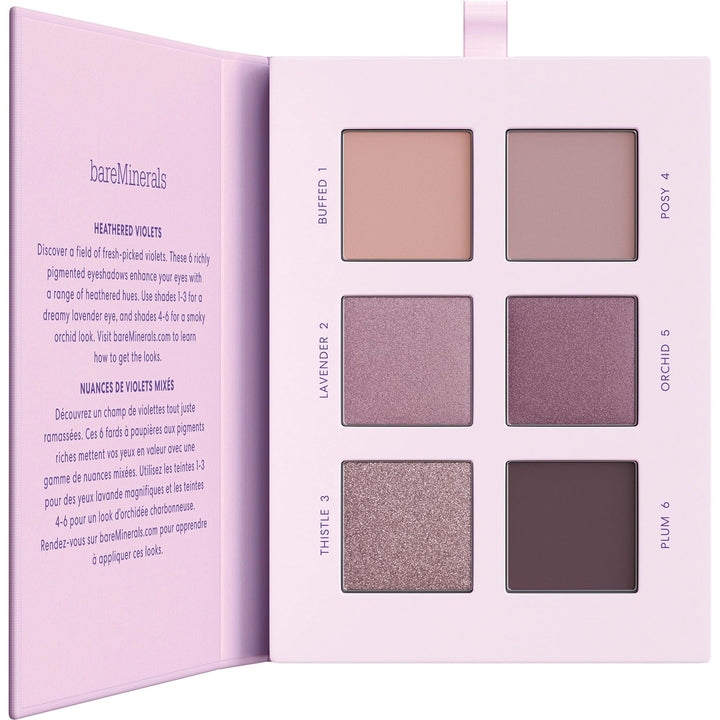 Nine-shade heathered mineral eye palette in compact with varied matte and shimmer tones