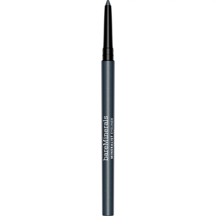 Graphite mineral eyeliner pencil in slim black recyclable tube, creamy tip visible