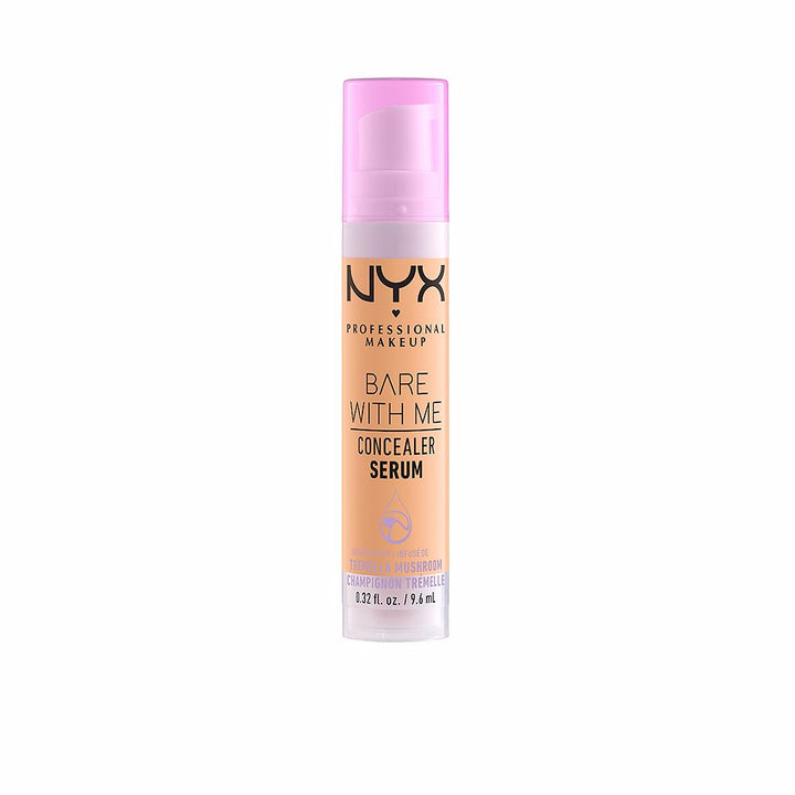 Small bottle of tinted concealer serum, shade 06-tan, 9.6 ml, pump dispenser