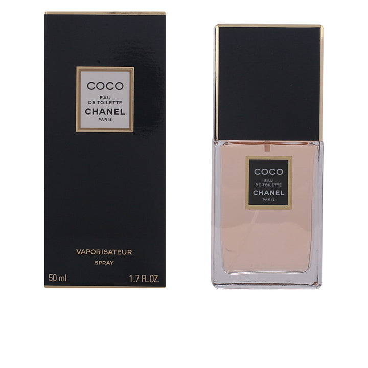 50 ml glass bottle of floral-oriental Eau de Toilette with amber liquid