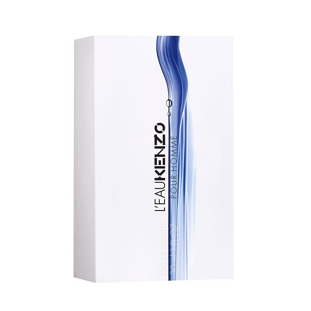 Transparent glass bottle with curved wave reliefs; 30 ml Eau de Toilette for Man, citrus aquatic fragrance