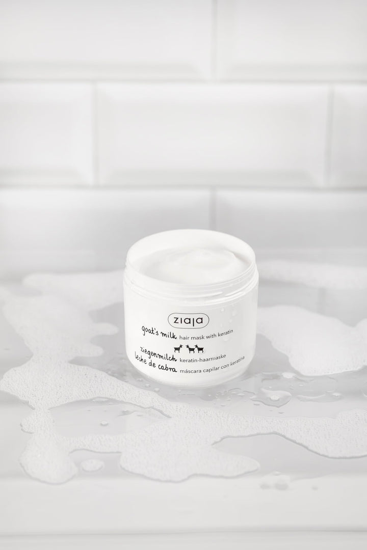 200 ml jar of keratin and goat milk hair mask for dry hair